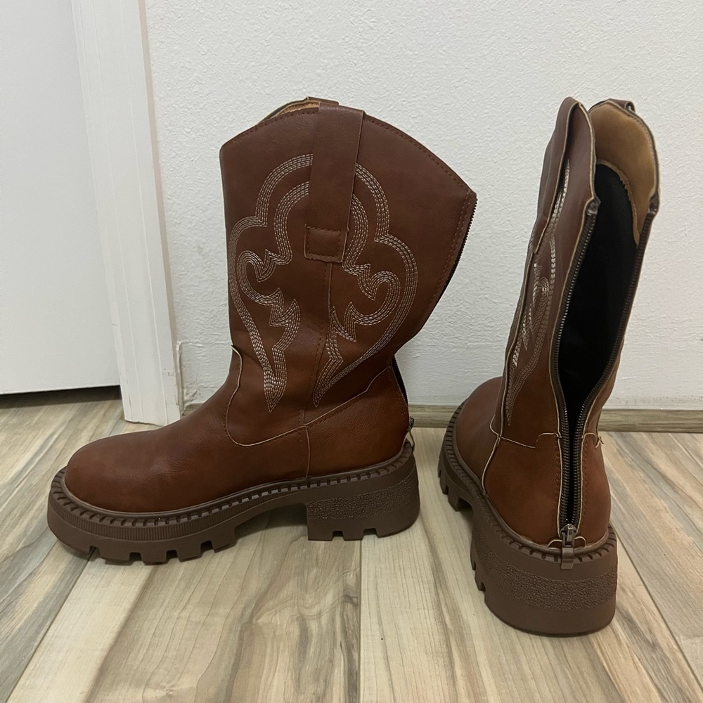 SHEIN Brown Combat & Moto Boots